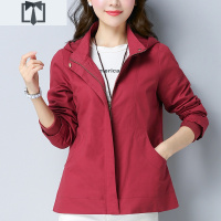 SUNTEK妈妈装春秋外套女2021新款棉女士休闲百搭连帽大码短款风衣夹克风衣