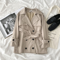 SUNTEK黑牛奶闺蜜装风衣2021新款秋季女装气质西装领长袖系带大衣外套潮风衣