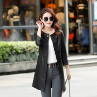 SUNTEK2021春秋新款韩版皮外套女士立领修身大码海宁皮衣女中长款风衣潮风衣