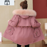 SUNTEK大毛领棉服上衣女百搭中长款派克服宽松韩版大码加绒加厚风衣外套风衣