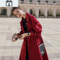 SUNTEK红色女风衣大衣2020新款中长款气质流行过膝英伦韩版宽松春秋外套风衣