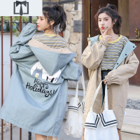 SUNTEK外套女ins潮春秋装2021年新款初中高中学生韩版百搭中长款风衣服风衣