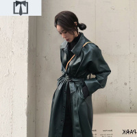 SUNTEK超帅气pu皮风衣中长款女2021春秋新款韩版修身显瘦皮衣过膝外套长风衣