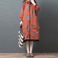 SUNTEK2020秋冬韩版大码女装加绒加厚开衫圆点休闲连帽中长款风衣外套女风衣