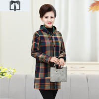 SUNTEK中老年女装妈妈装格子连帽中长款风衣加绒加厚外套秋冬季工作罩衣风衣