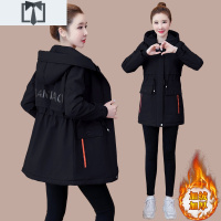 SUNTEK秋冬中长款连帽派克棉服外套女士新款休闲大码宽松百搭加绒风衣潮风衣