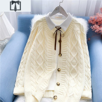 SUNTEK2020秋冬新款很仙慵懒风针织毛衣开衫女宽松麻花小清新纯色外套毛衣