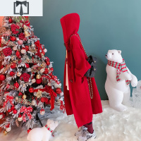SUNTEK2020新款秋冬百搭圣诞牛角扣针织毛衣女士外套中长款连帽开衫洋气毛衣