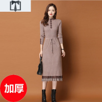 SUNTEK针织连衣裙女2020秋冬新款配大衣的中长款加绒加厚过膝毛衣打底裙毛衣