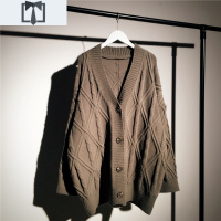 SUNTEK慵懒风大码麻花针织开衫女外套春秋新款宽松加厚中长款毛衣披肩潮毛衣