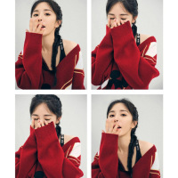 SUNTEK明星杨幂同款毛衣女秋冬红色港风复古慵懒风V领中长款米奇卡通衫毛衣