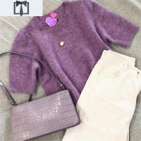 SUNTEK2020年早秋新款法式套头上衣很仙的紫色温柔风日系百搭针织毛衣女毛衣