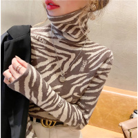 SUNTEK堆堆领打底衫女秋冬加厚2020年新款豹纹洋气修身套头高领毛衣内搭毛衣