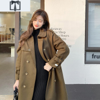SUNTEK赫本风202021年新款大衣女小个子风衣呢子中长款秋冬毛呢外套风衣女