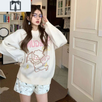 SUNTEK大码慵懒风气质天使字母印花毛衣女外穿韩版气质时尚潮流春季上衣毛衣