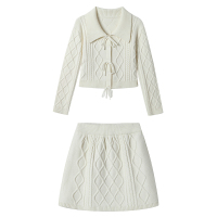 SUNTEK法式复古网红针织套装女2020年新款洋气减龄显瘦毛衣配短裙两件套毛衣