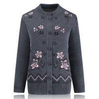 SUNTEK中老年开衫老人长袖春秋装妈妈毛衣外套针织羊毛衫60奶奶大码女装毛衣