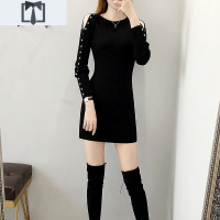 SUNTEK2020秋冬新款女装中长款套头毛衣裙修身显瘦打底衫包臀针织连衣裙毛衣