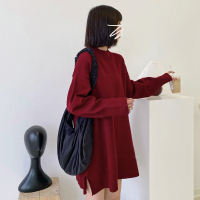 SUNTEK车厘子红色中长款毛衣女春季新款宽松外穿慵懒风配长靴短款连衣裙毛衣