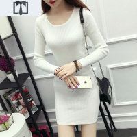 SUNTEK秋冬加厚套头毛衣女中长款针织连衣裙包臀修身长袖圆领春秋打底衫毛衣