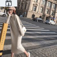 SUNTEK针织连衣裙女秋冬打底洋气中长款过膝仙气甜美配大衣内搭毛衣裙子毛衣