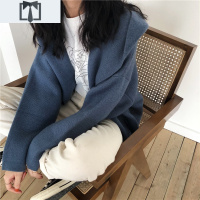 SUNTEK韩系同款chic慵懒风针织大帽子中长款毛衣外套女宽松外穿大衣秋冬毛衣