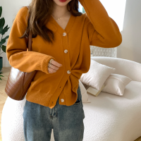 SUNTEK乌77两穿设计感纽扣毛衣外套 女韩版宽松V领开衫简约纯色长袖上衣毛衣