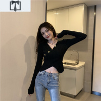 SUNTEKv领短款上衣女性感露脐高腰套头毛衣春秋网红针织打底衫内搭洋气毛衣