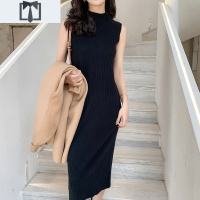 SUNTEK吊带连衣裙女春秋半高领长款毛衣配大衣内搭打底无袖针织背心长裙毛衣