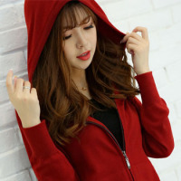 SUNTEK连帽针织衫女秋装外套上衣宽松百搭拉链开衫色带帽毛衣长袖毛衣