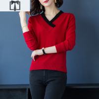 SUNTEK中年妈妈秋装上衣女春秋针织衫宽松大码鸡心领毛衣女薄款秋衣外穿毛衣