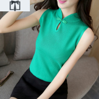 SUNTEK旗袍领小背心女夏外穿上衣无袖t恤短款内搭吊带针织衫春秋打底衫毛衣