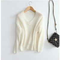 SUNTEK很仙的马海毛毛衣女秋冬宽松韩版套头V领慵懒风海马毛针织衫外穿毛衣