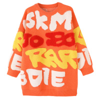 SUNTEK橘色针织衫女2020秋冬新款宽松慵懒风复古字母套头外穿毛衣女加厚毛衣