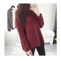 SUNTEK打底针织衫长袖短款毛线套头韩版宽松学生秋冬女低领毛衣前短后长毛衣