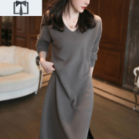SUNTEK轻奢气质时尚中长款毛衣裙秋冬季配大衣宽松百搭打底针织衫连衣裙毛衣