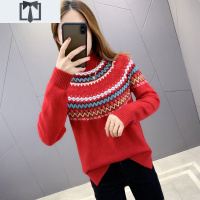 SUNTEK新年加绒加厚半高领提花毛衣女2020冬新款过年红色洋气内搭打底衫毛衣