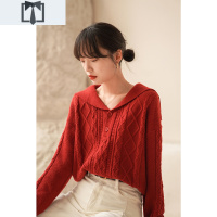SUNTEK法丝璐 红色毛衣2020年新款女宽松外穿设计感小众复古风v领针织衫毛衣