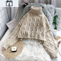 SUNTEK大红色短款高腰高领毛衣女冬宽松2020新款秋冬小个子套头上衣加厚毛衣