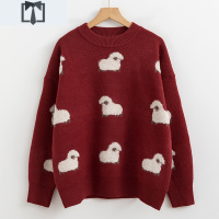 SUNTEK数绵/早安日记/2020秋冬新款减龄刺绣圆领套头毛衣女宽松针织衫毛衣