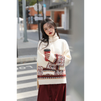 SUNTEK「」红色圣诞打底毛衣2020年新款女圆领套头针织衫(送围脖)毛衣