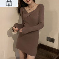 SUNTEK性感v领针织衫女秋冬紧身内搭长袖中长款包臀打底毛衣潮外穿上衣毛衣