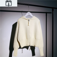 SUNTEK小个子设计感双开头拉链连帽毛衣开衫女春秋新款短款针织衫外套潮毛衣