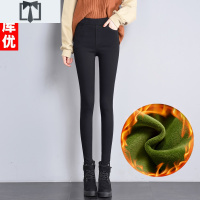 SUNTEK2020秋冬新款加绒厚外穿打底裤女高腰黑保暖紧身乳木果润肤小脚裤打底裤