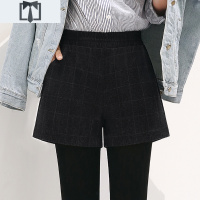 SUNTEK毛呢短裤女春秋冬外穿2021新款黑色高腰打底裤裙冬季阔腿马丁靴裤打底裤