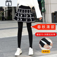 SUNTEK假两件打底裤女外穿秋冬加绒加厚韩版高腰踩脚带裙子百褶裙裤一体打底裤