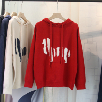 SUNTEK欧货连帽毛衣女春宽松卡通提花气质洋气打底带帽子针织衫毛线卫衣毛衣