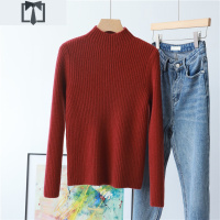 SUNTEK驼绒半高领毛衣女秋冬加厚中领打底衫洋气针织内搭修身上衣红色毛衣
