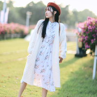 SUNTEK小清新森系针织开衫女中长款文艺复古毛衣外套秋冬新款针织衫外搭毛衣