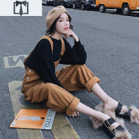 SUNTEK大码女装秋冬新款洋气减龄心机套装胖mm网红毛衣配背带裤两件套装毛衣